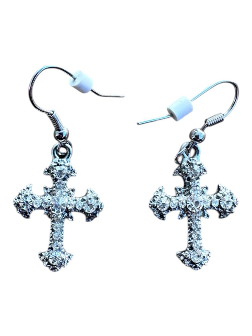 Silver Rhinestone Cross Dangle Earrings NWOT Faith Glam Y2K church Wedding
